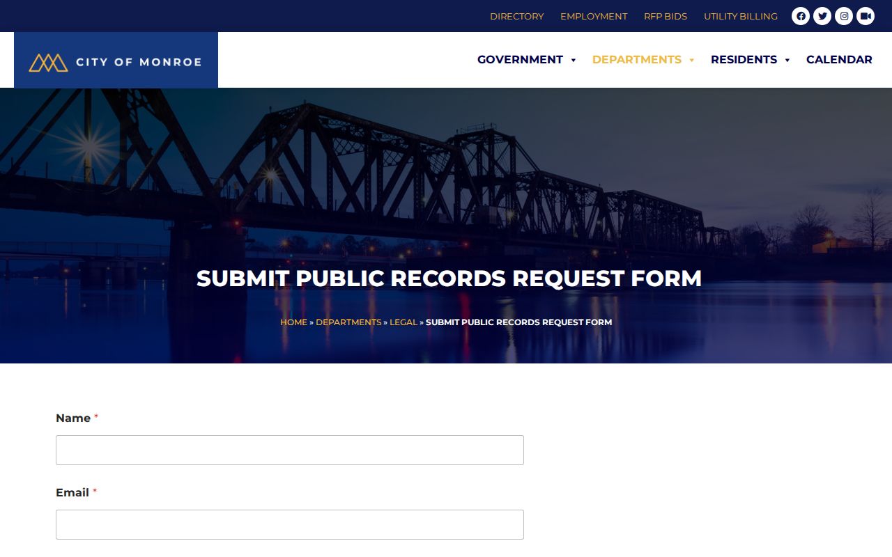 Monroe criminal records public request page in Ouachita Parish