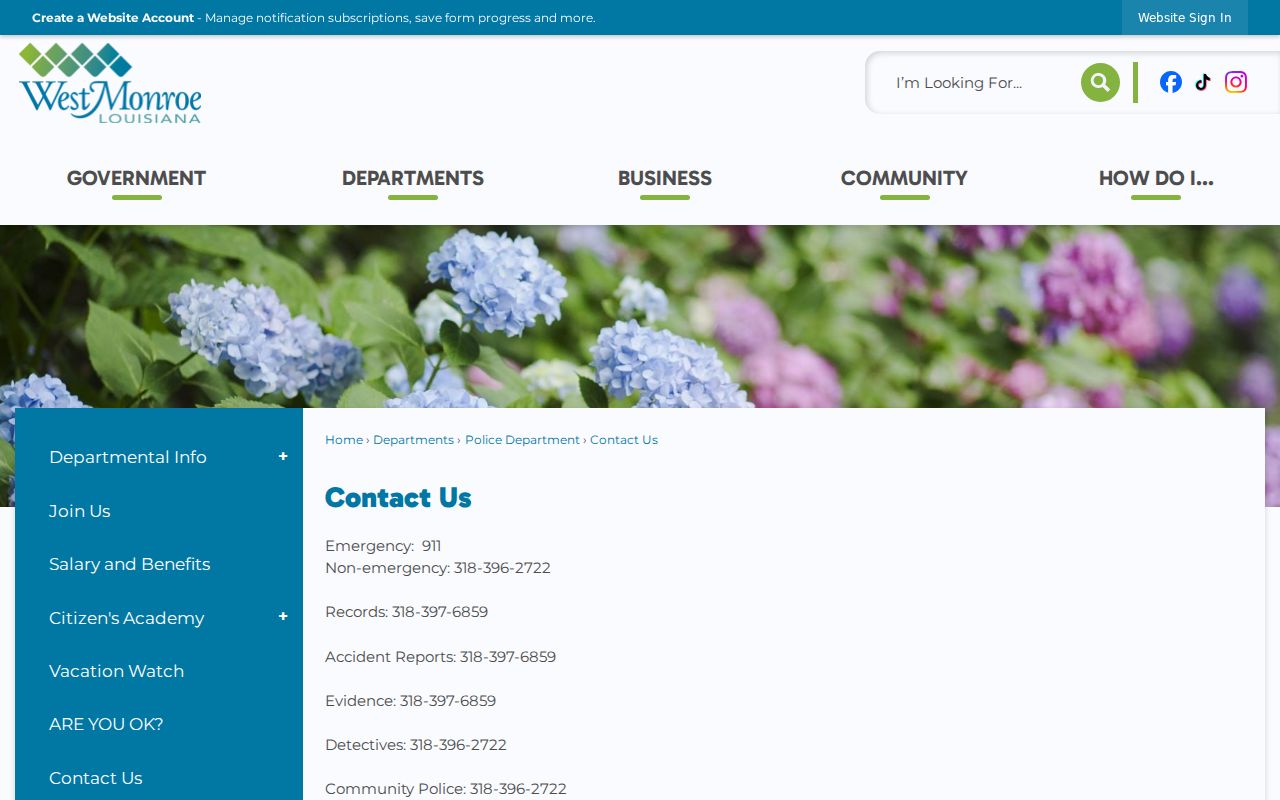 West Monroe criminal records contact page in Ouachita Parish