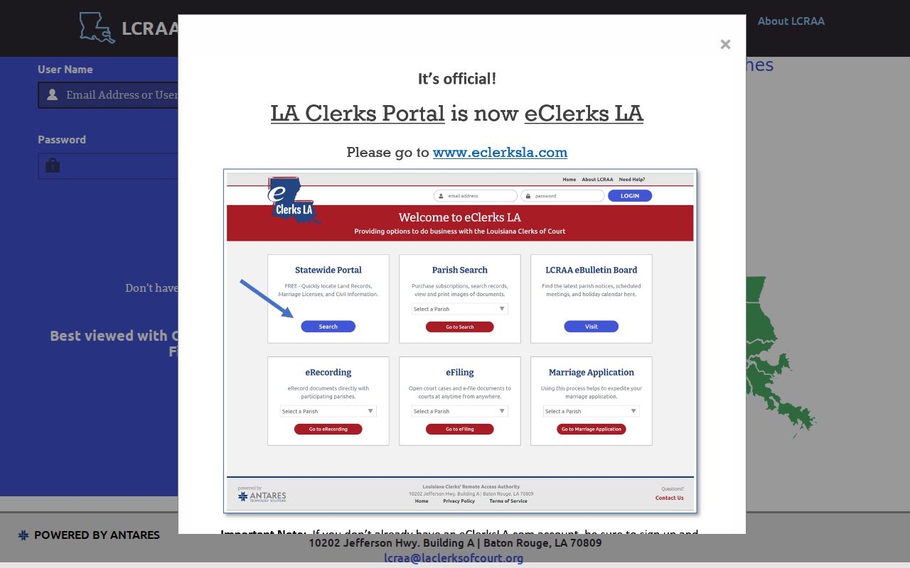 Louisiana Clerks Remote Access Authority portal