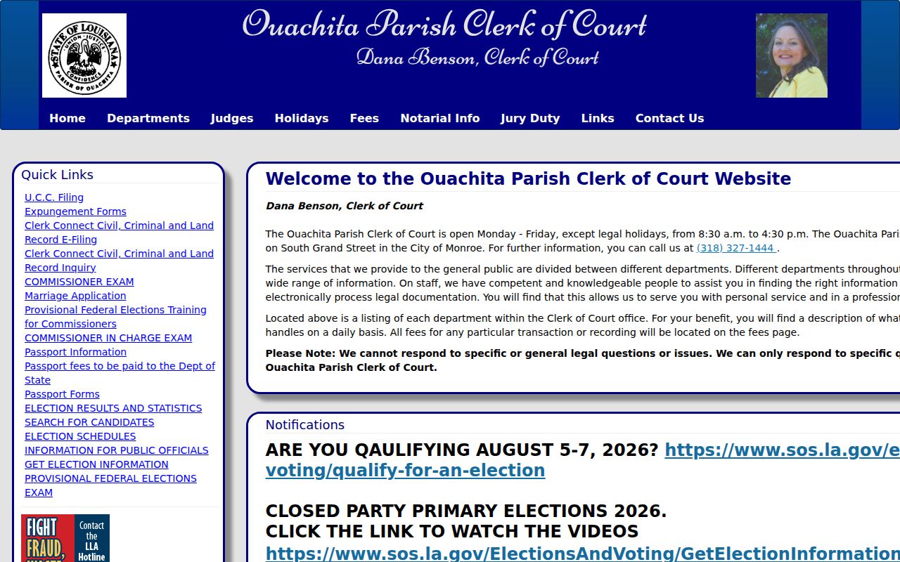 Ouachita Parish Clerk of Court office and Clerk Connect information