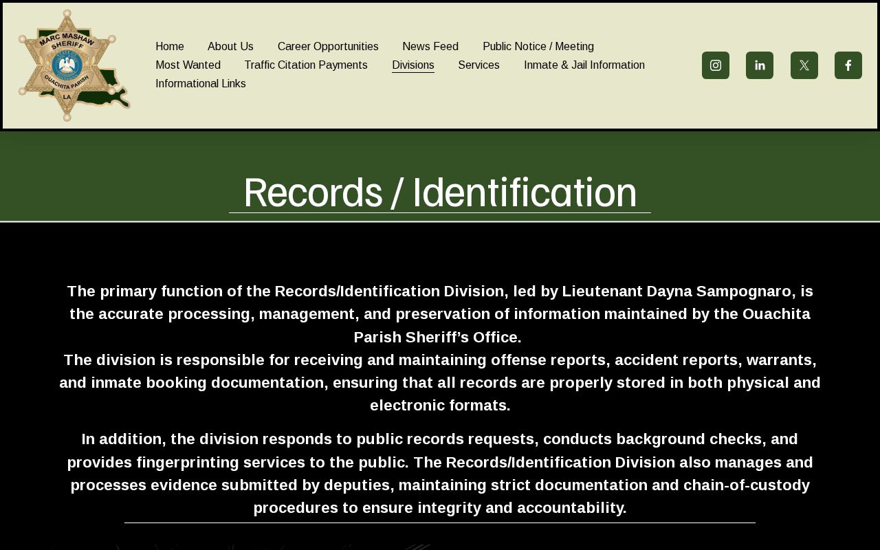 OPSO Records and Identification Division services