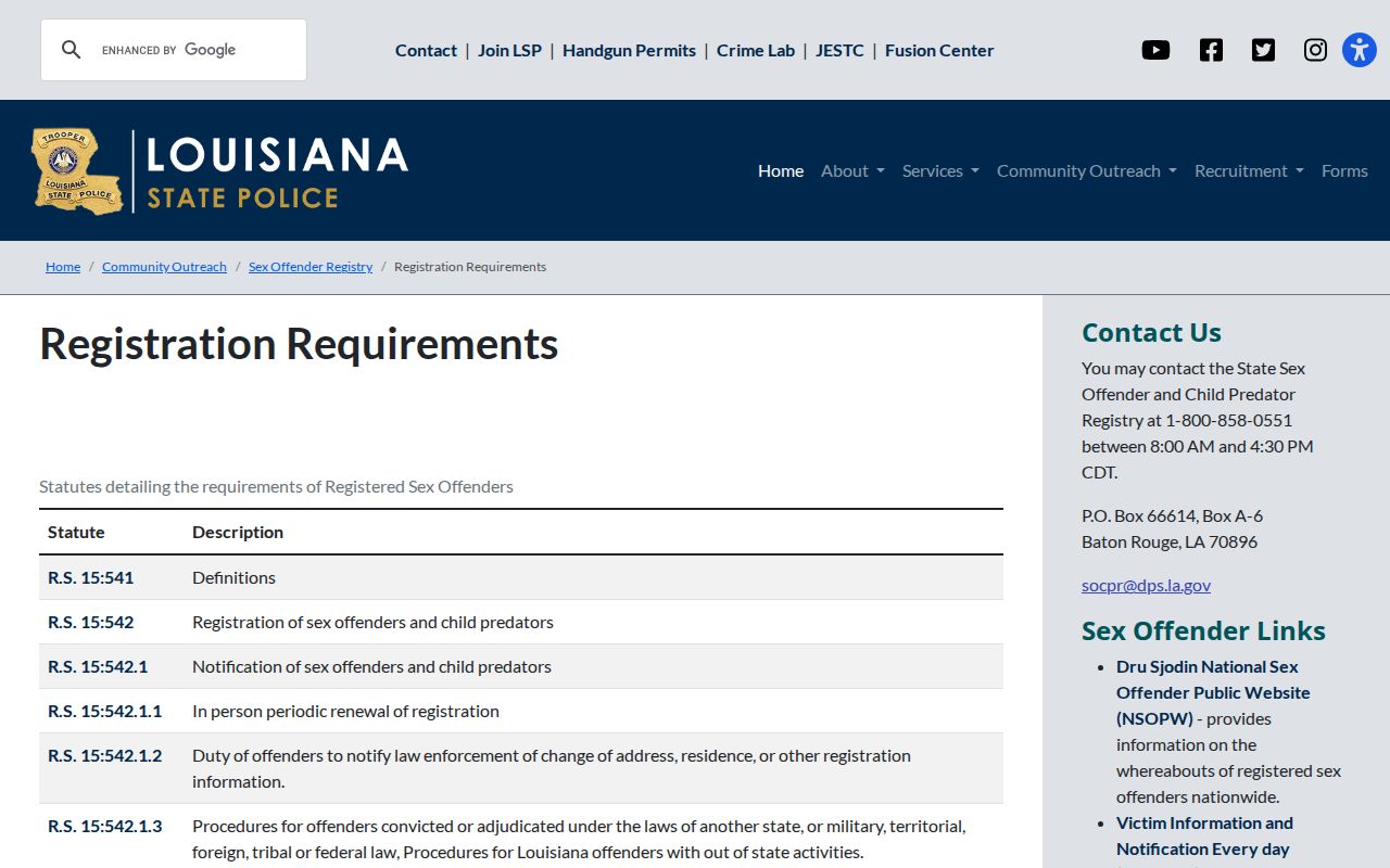 Ouachita Parish sex offender registry requirements